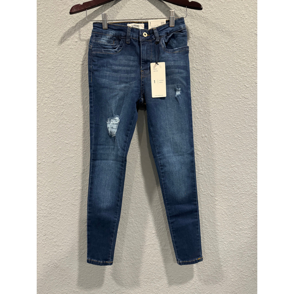 Vibe Style Skinny Mid-Rise Distress Sexy Curve Jeans NWT, Sz 5 - Picture 1 of 10